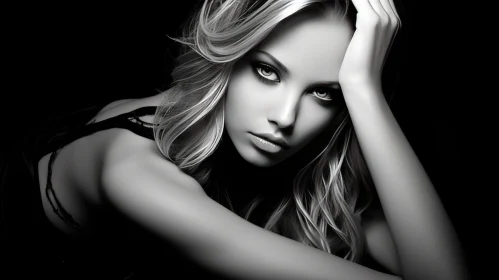 Serious Expression - Black and White Portrait of a Beautiful Blonde Woman