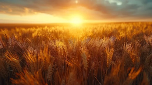 Tranquil Wheat Field Sunset Landscape