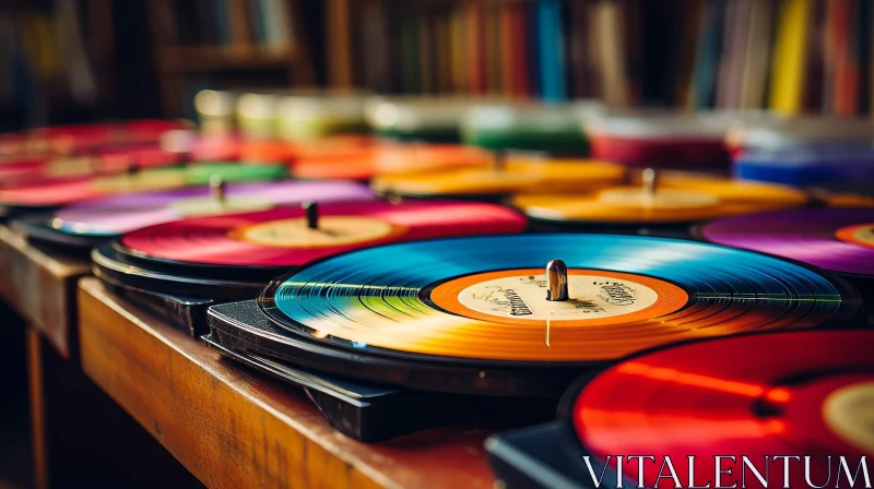 Colorful Vinyl Records on Record Player AI Image