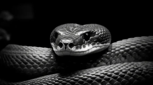 Detailed Close-Up Snake Head Photo in Black and White