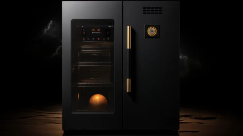 Golden Sphere Refrigerator - 3D Rendering