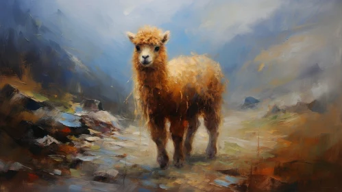 Alpaca in Mountainous Landscape - Realistic Painting