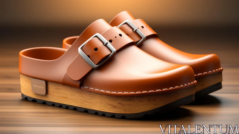 Brown Leather Clogs with Wooden Sole - Stylish Footwear for Any Occasion AI Image