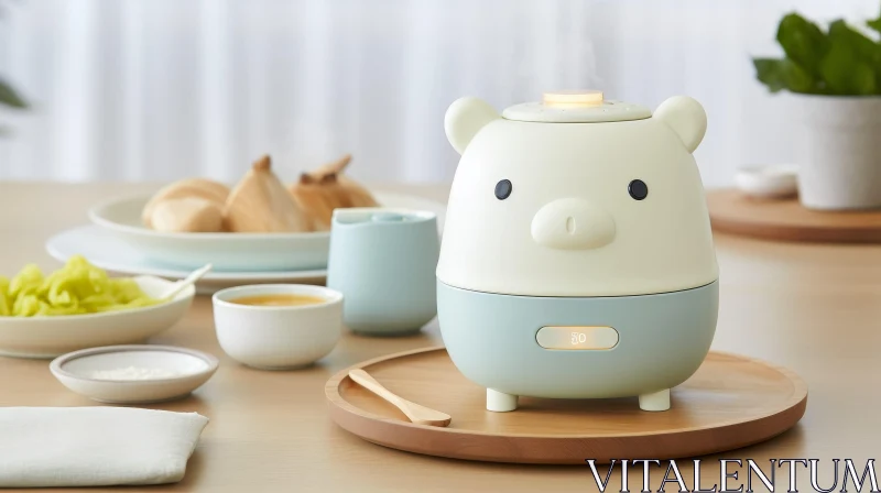 Charming Pig-Shaped Cartoon Rice Cooker in Kitchen Scene AI Image