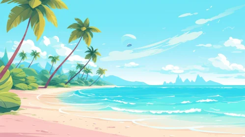 Cheerful Tropical Beach Cartoon Illustration