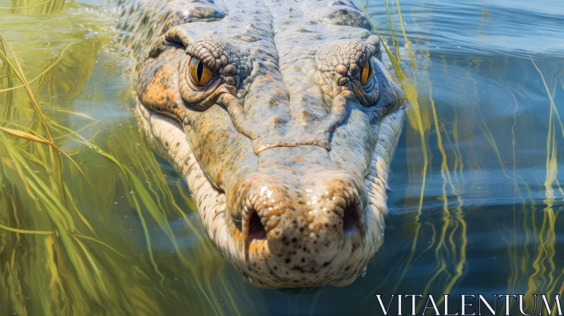 Close-up Crocodile Head in Murky Water AI Image