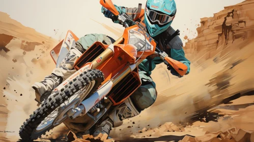 Dirt Bike Rider in Sandy Desert - Action Shot