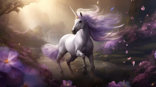 Enchanting Unicorn Painting in Forest Setting