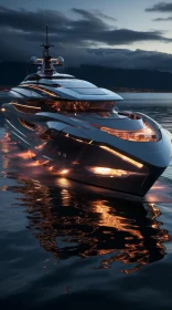Futuristic Yacht Night Reflection in Calm Sea