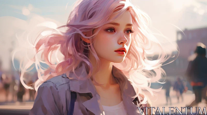 AI ART Pink-Haired Woman Portrait in Natural Setting