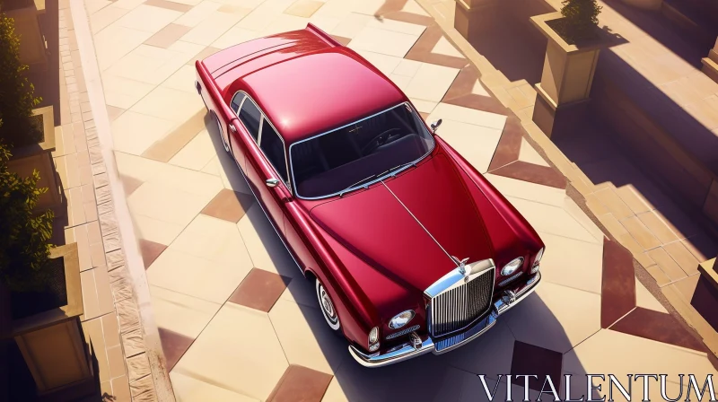 AI ART Red Vintage Luxury Car on Tiled Surface