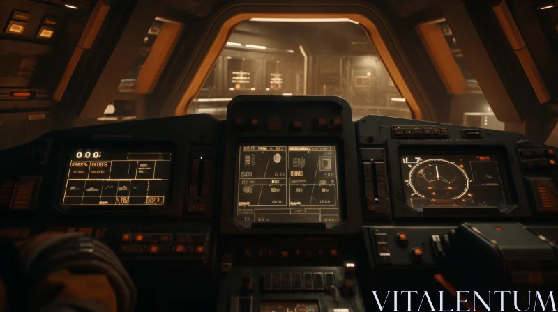 Sci-Fi Spaceship Cockpit Interior - Detailed View AI Image