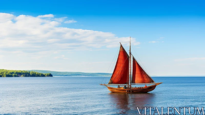 Tranquil Lake Landscape with Sailing Boat AI Image