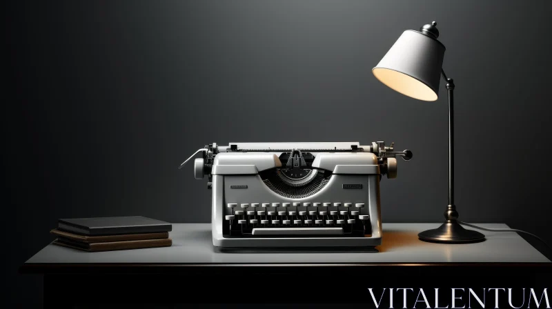 Vintage Typewriter and Lamp on Desk AI Image