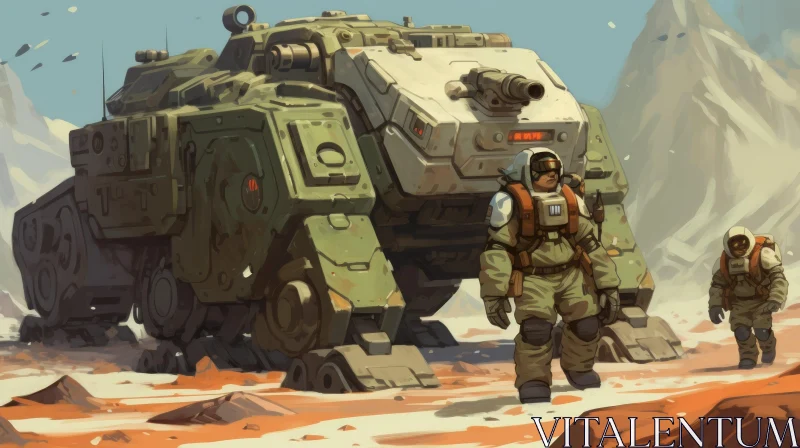 Futuristic Tank in Desert Landscape AI Image