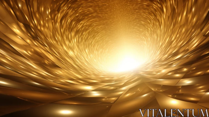 Golden Metallic Tunnel with Radiant Light AI Image