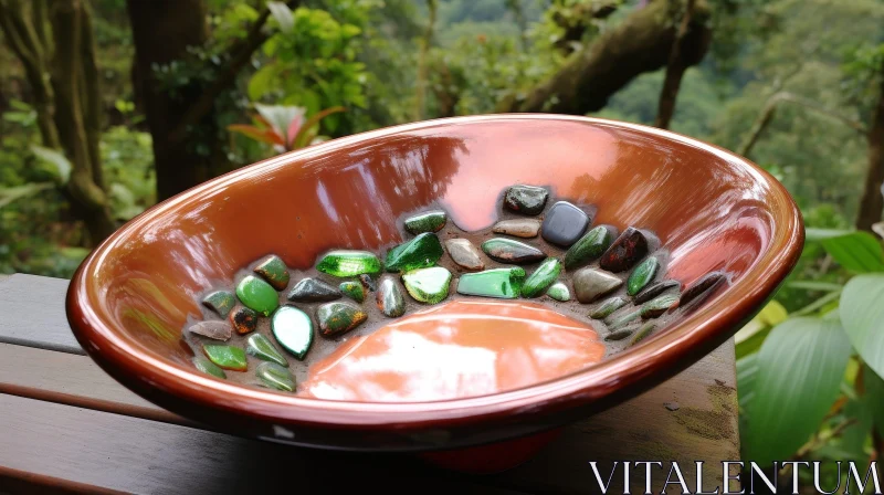 Lush Green Jungle Ceramic Bowl Rocks Glass Close-up AI Image