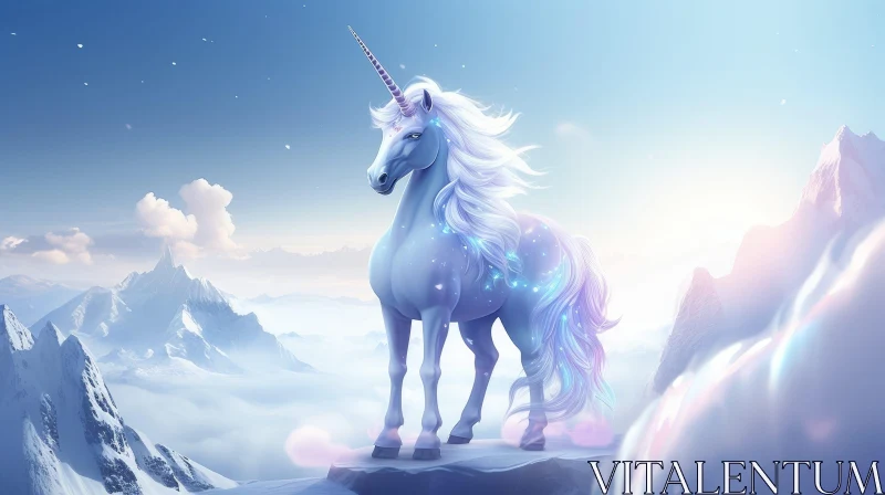 Majestic Unicorn on Cliff - Fantasy Digital Painting AI Image