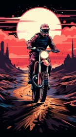 Man Riding Dirt Bike in Desert - Action Illustration
