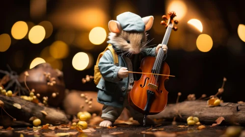 Mouse Playing Cello in Forest