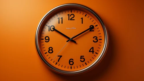 Silver Wall Clock with Orange Dial - Time 10:10