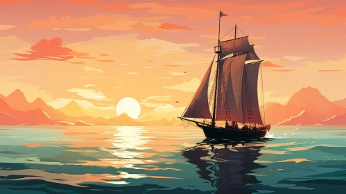 Tranquil Sailboat Painting at Sunset
