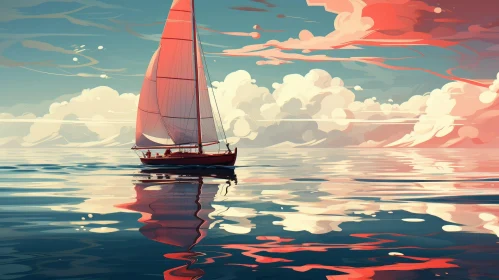 Tranquil Sailboat Painting on Calm Sea