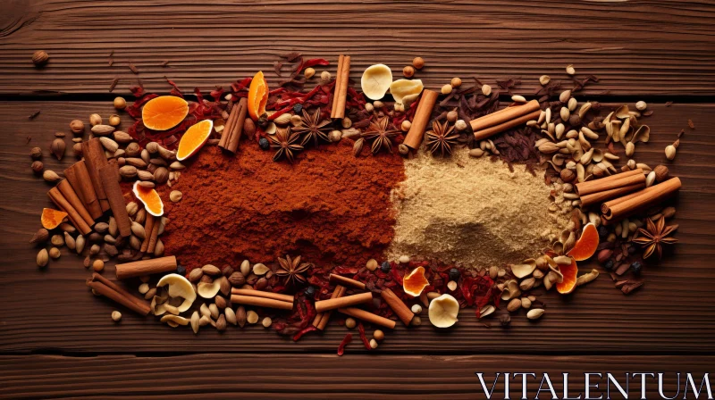 Exquisite Spice and Nut Flat Lay Composition on Wooden Background AI Image