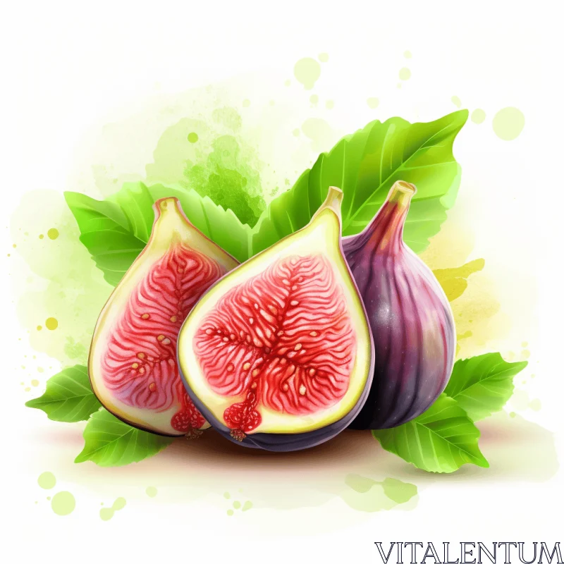 Fresh Figs in Watercolor Style: Organic Material with Dramatic Shading AI Image