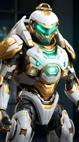 Futuristic Soldier in White and Gold Armor
