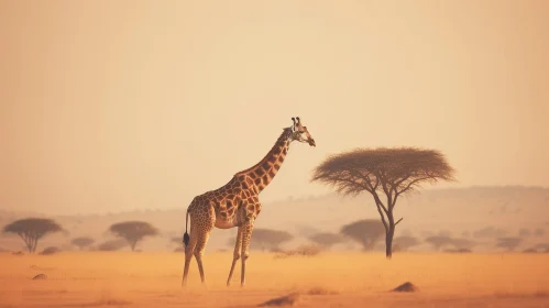Giraffe in Desert Landscape - Wildlife Digital Painting
