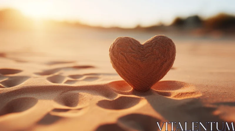 Heart-shaped Sand Sculpture on Beach at Sunset AI Image