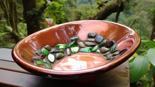 Lush Green Jungle Ceramic Bowl Rocks Glass Close-up
