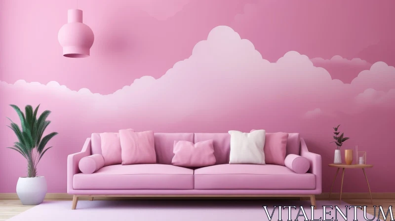 AI ART Pink Living Room 3D Rendering - Soft and Inviting Design