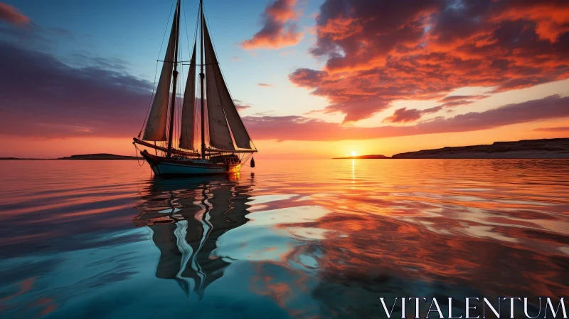 Tranquil Sailing Ship Seascape at Sunset AI Image