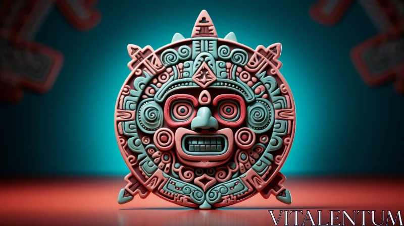 Aztec Calendar 3D Rendering - Stone Sun Symbol AI Image