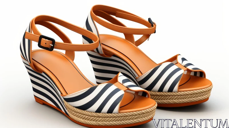 Chic Women's Wedge Sandals - Black & White Striped Pattern AI Image