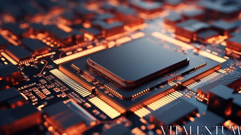 Computer Chip and Orange Circuit Board Technology Close-up AI Image