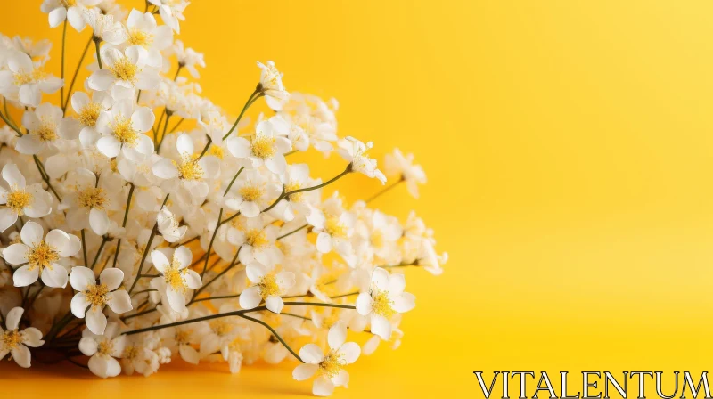 Delicate White Flowers on Bright Yellow Background AI Image