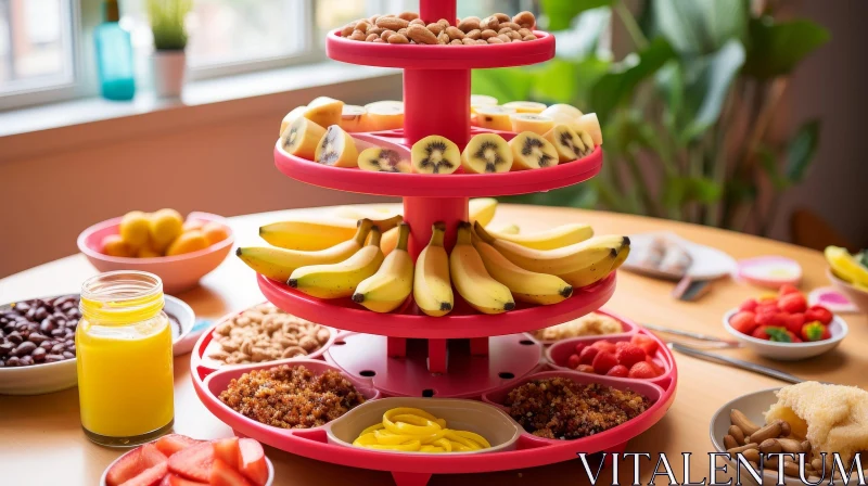 Delicious Three-Tiered Snack Tower with Fruits and Nuts AI Image