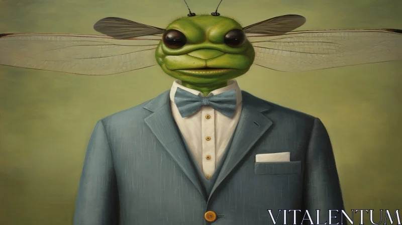 Dragonfly-Headed Man Portrait in Suit and Bow Tie AI Image