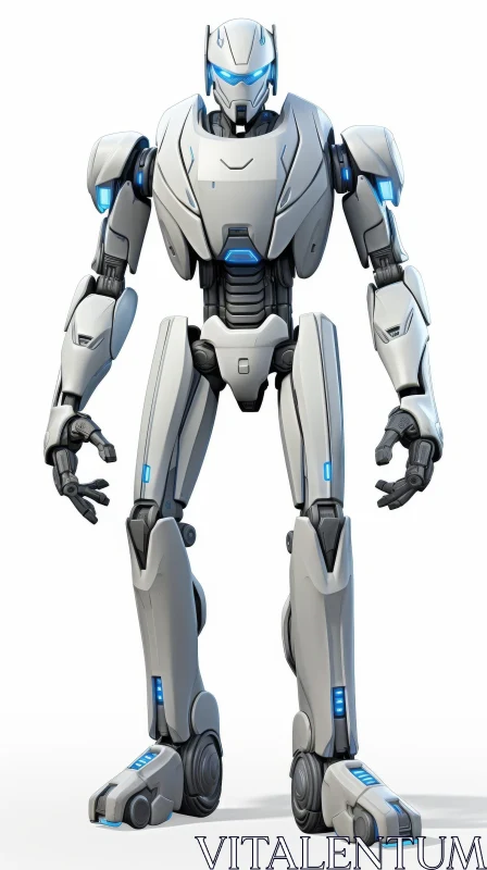 Futuristic Blue Robot Standing in Neutral Pose AI Image