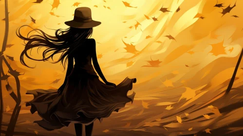 Girl in Field of Fallen Leaves Painting