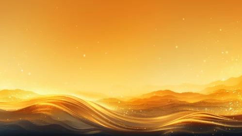 Golden Landscape with Mountains and Glowing Sky