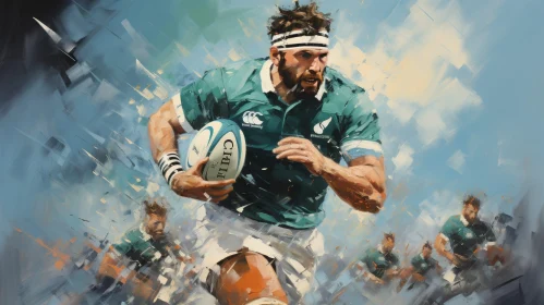 Intense Rugby Player Painting