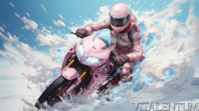 Pink Motorcycle Rider Cartoon Art AI Image
