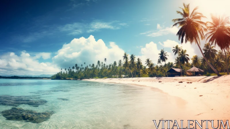 Tranquil Beach Landscape with Palm Trees and Clear Water AI Image