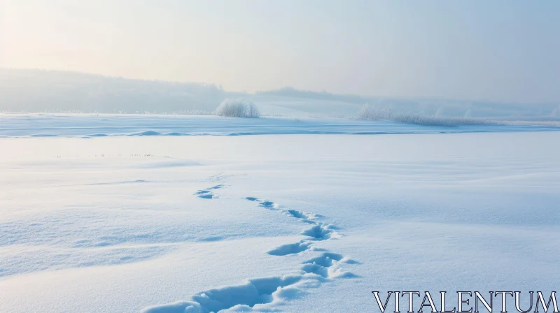 Winter Wonderland: Snow-Covered Field and Forest Scene AI Image