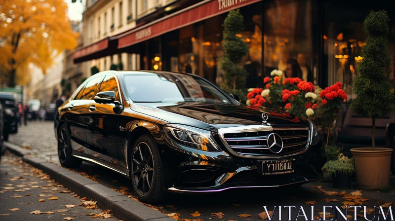 Black Mercedes-Benz S-Class Parked on City Street AI Image