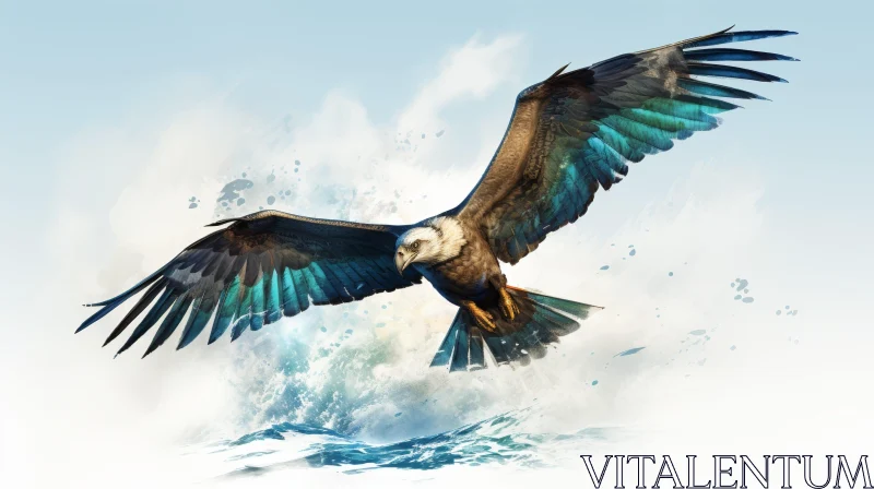 AI ART Majestic Eagle Flying over the Sea - Nature Painting